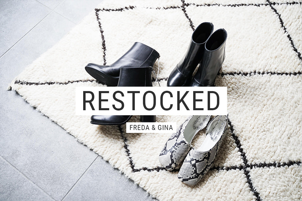 FREDA【PYTHON】、GINA【BLACK】【BLACK RAIN】が再入荷いたしました。
